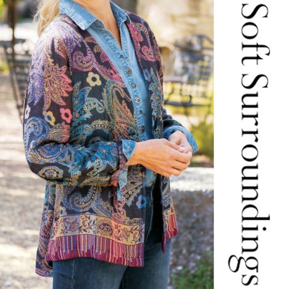 Soft Surroundings Paloma Jacket Jacquard Paisley Embroidered Colorful Size Small - Picture 1 of 6